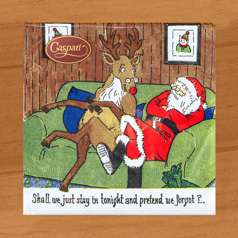 Caspari Paper Cocktail Napkins, Santa at Home "Stay in Tonight"