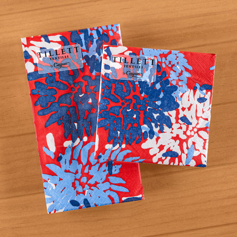 Caspari Paper Napkins, Chrysanthemum in Red, White & Blue