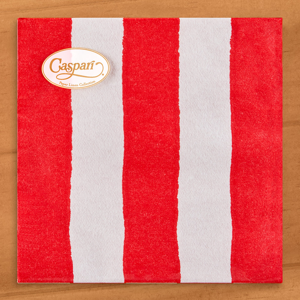 Caspari Paper Linen Napkins, Café Stripe in Red