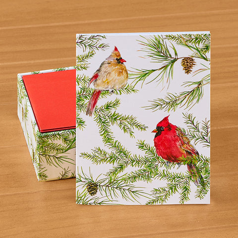 Holiday Christmas Cards, Cardinals in Evergreen