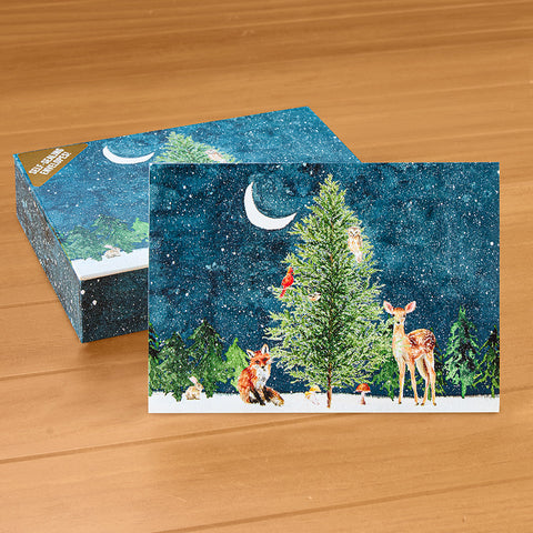 Holiday Christmas Cards, Moonlit Forest Animal Friends