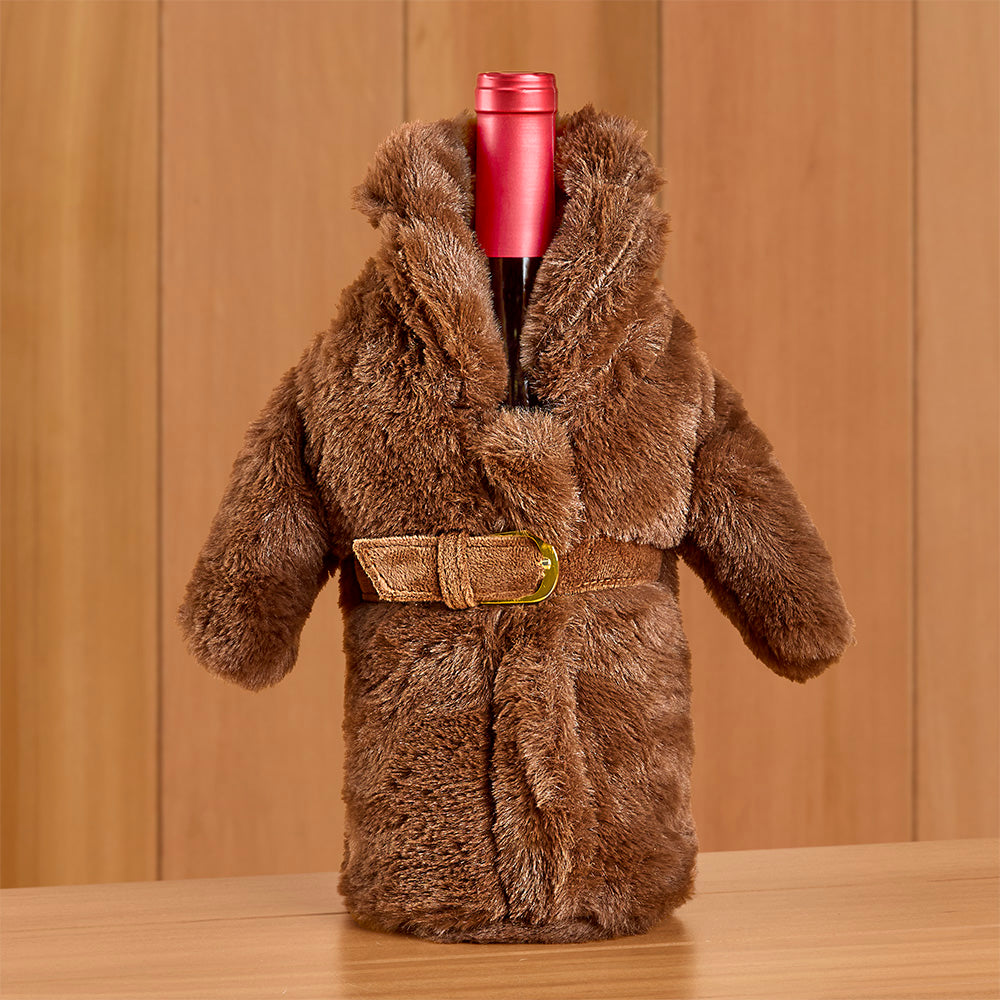 Wild Eye Designs Wine Parka Bottle Koozie, Brown Fur Coat