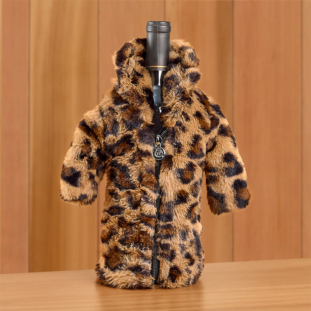 Wild Eye Designs Wine Parka Bottle Koozie, Leopard Fur Coat