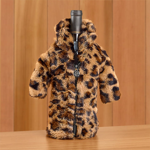 Wild Eye Designs Wine Parka Bottle Koozie, Leopard Fur Coat