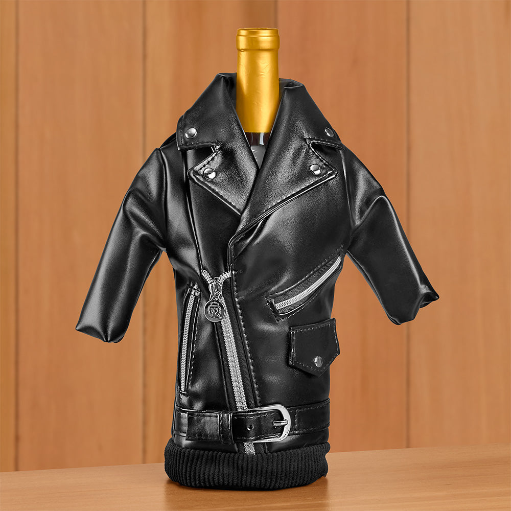 Wild Eye Designs Wine Parka Bottle Koozie, Leather Biker Jacket