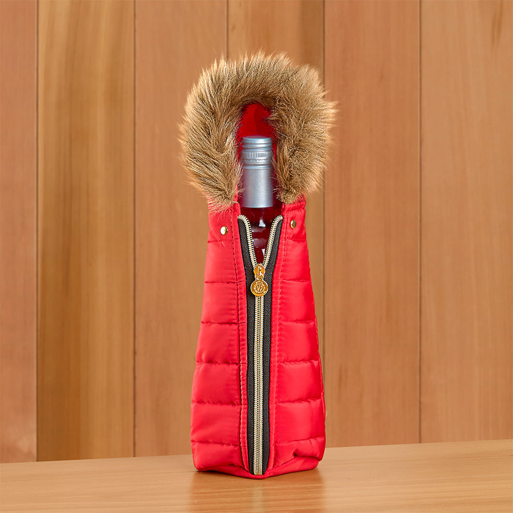 Wild Eye Designs Wine Parka Bottle Koozie, Red Puffer Coat