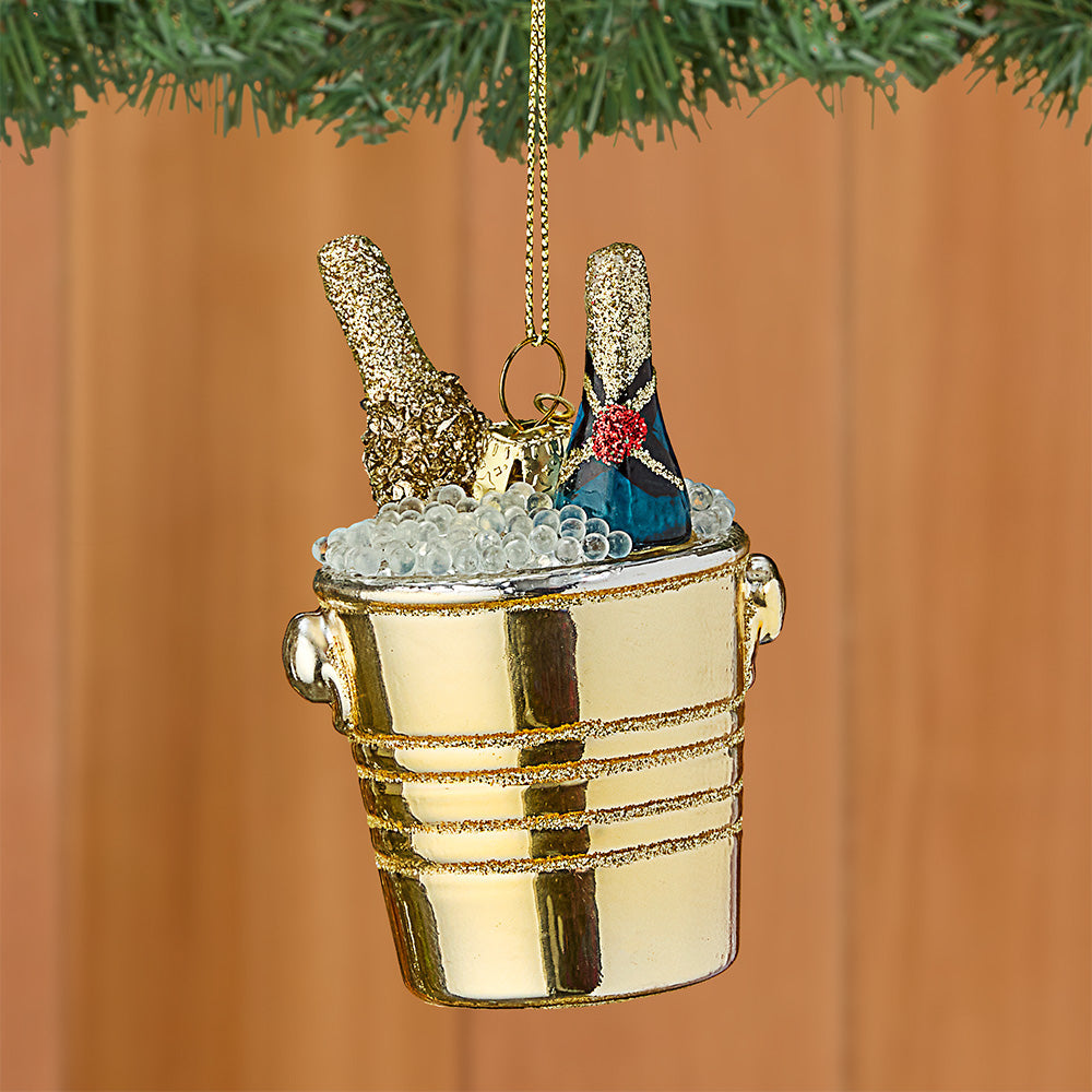Vondels Glass Ornament, Champagne Bottles on Ice