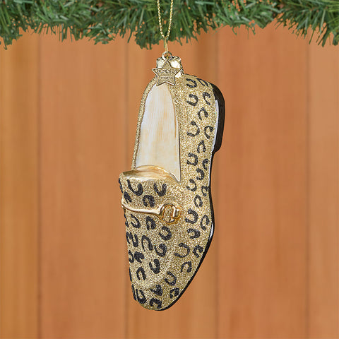 Vondels Glass Ornament, Luxe Leopard Loafer Shoe