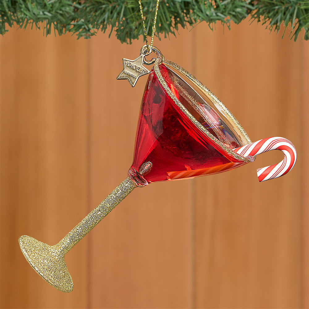 Vondels Glass Ornament, Peppermint Christmas Cocktail