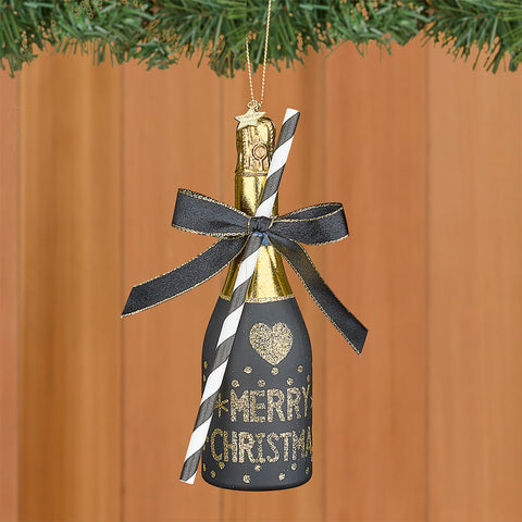 Vondels Glass Ornament, Black Champagne Bottle