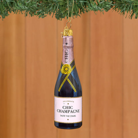 Vondels Glass Ornament, Luxury Chic Champagne Bottle