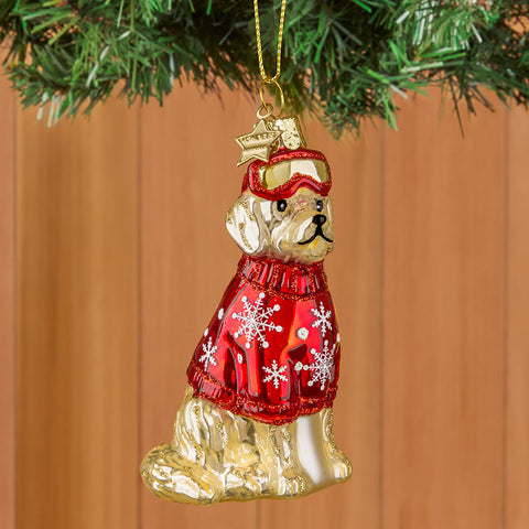 Vondels Glass Ornament, Golden Retriever with Ski Goggles and Sweater