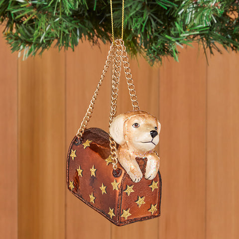 Vondels Glass Ornament, Designer Pet Carrier Handbag with Puppy