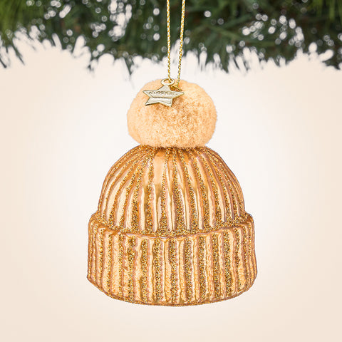Vondels Glass Ornament, Knit Ski Hat with Pompom
