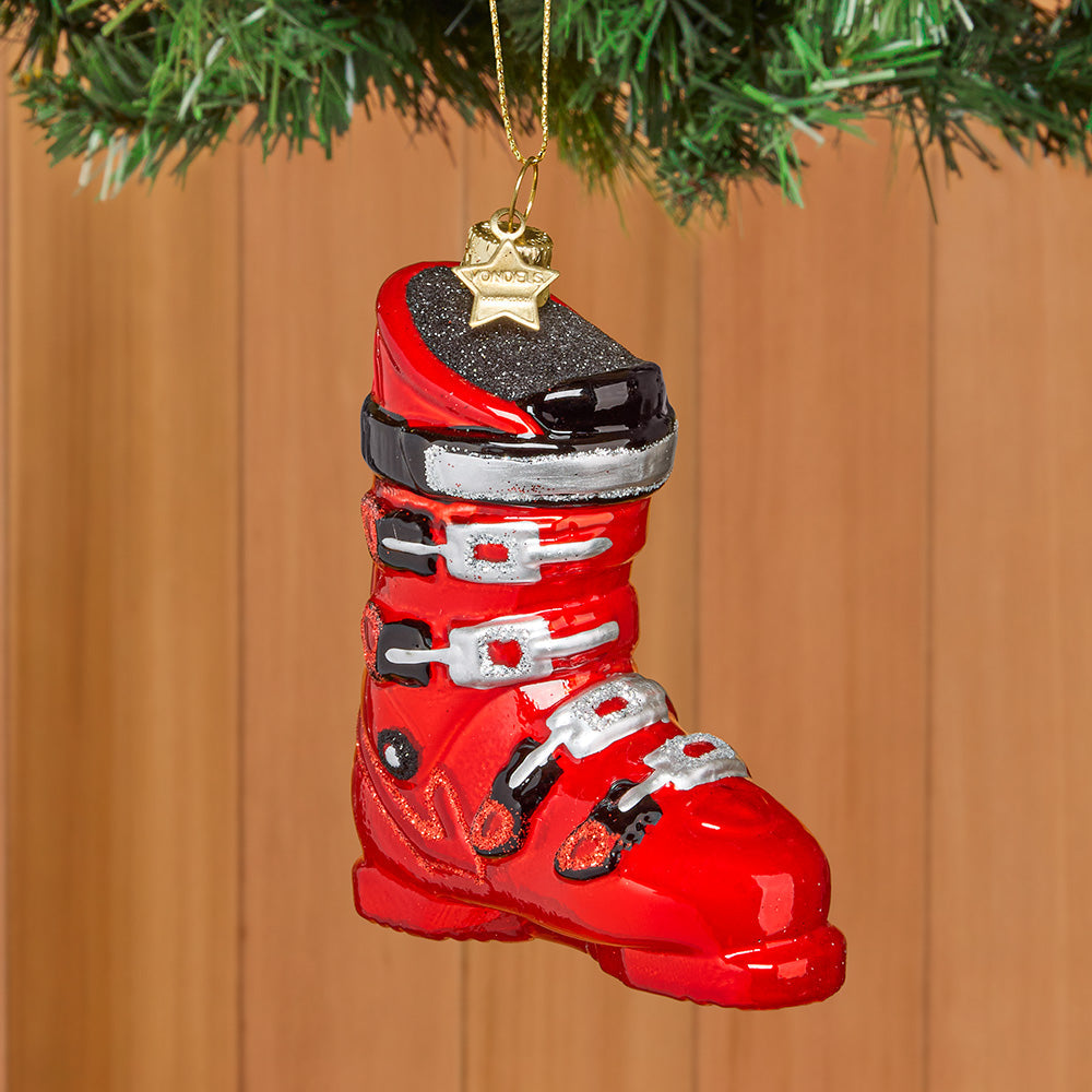 Vondels Glass Ornament, Red Ski Boot