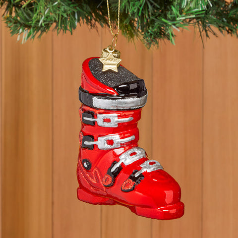 Vondels Glass Ornament, Red Ski Boot