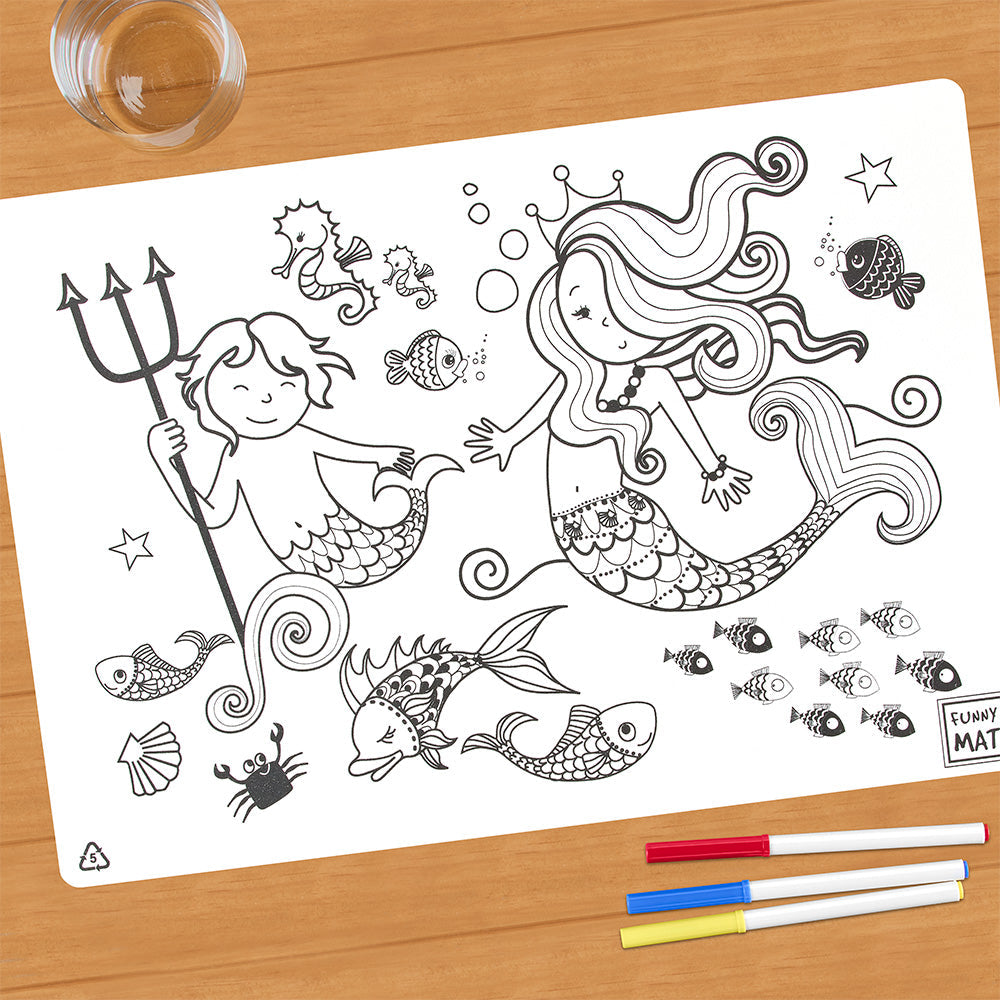 Funny Mat Washable Reusable Coloring Mat, Mermaid Under the Sea
