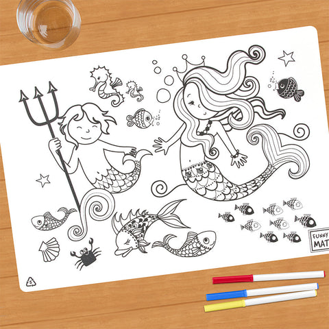 Funny Mat Washable Reusable Coloring Mat, Mermaid Under the Sea