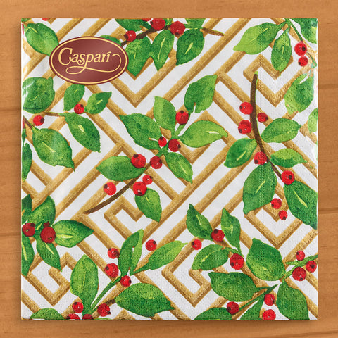 Caspari Paper Napkins, Holly and Fretwork