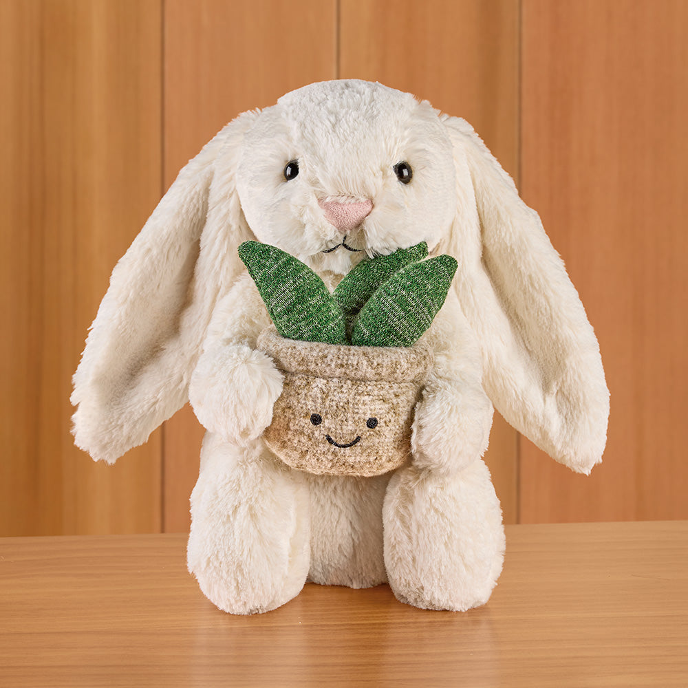 Jellycat Stuffed Animal Plush Toy, Bashful Cream Bunny with Plant
