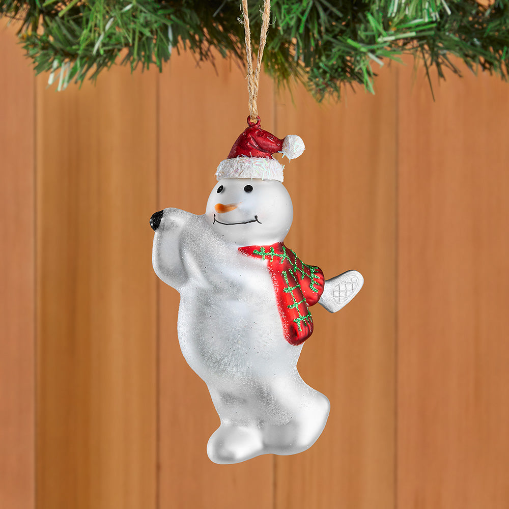 Zodax Glass Snowman Golfing Ornament