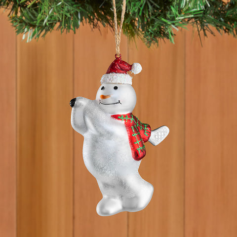 Zodax Glass Snowman Golfing Ornament