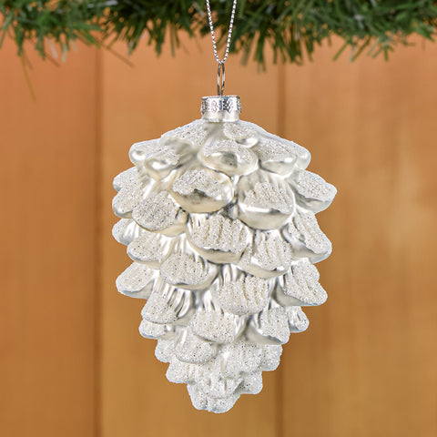 Zodax Snowy Silver Glass Pinecone Ornament