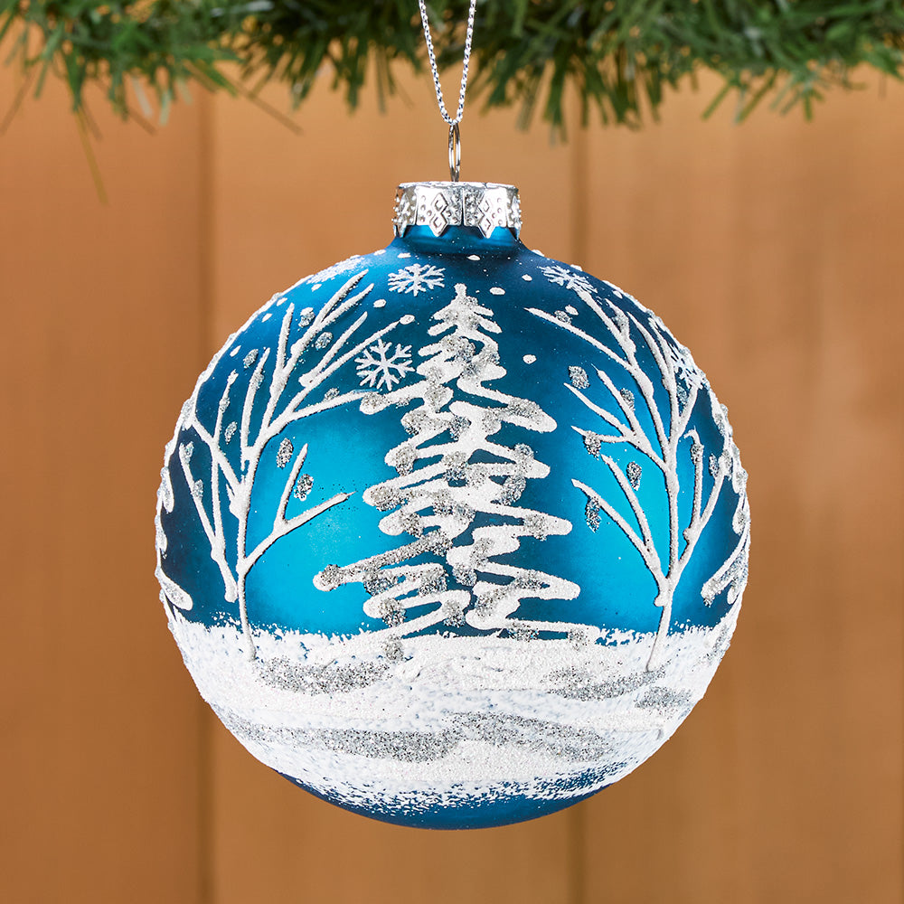 Zodax Glass Ball Ornament, Snowy Winter Trees