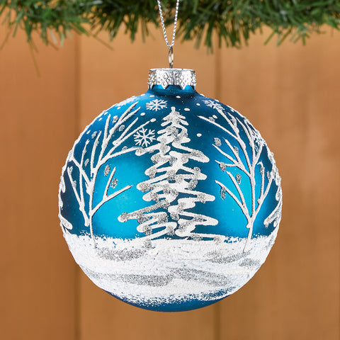 Zodax Glass Ball Ornament, Snowy Winter Trees