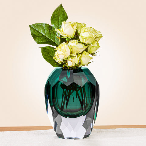 Zodax Aman Cut Glass Vase in Emerald