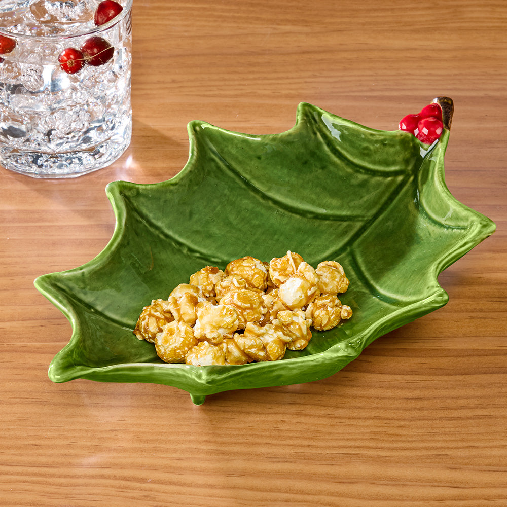 Deck the Halls Holly Leaf Serving Tray