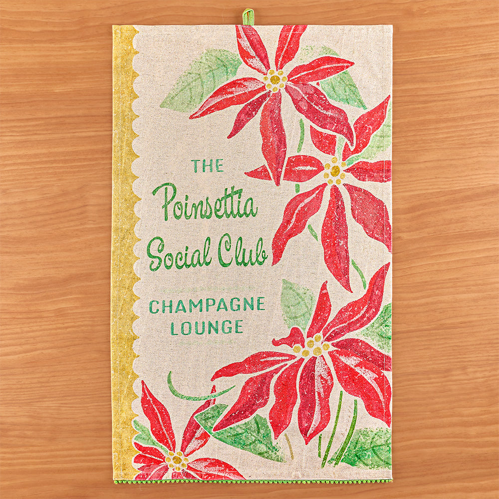 Holiday Bar Tea Towel, Poinsettia Social Club
