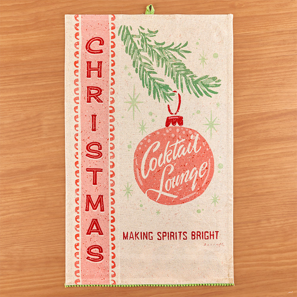 Holiday Bar Tea Towel, Christmas Cocktail Lounge