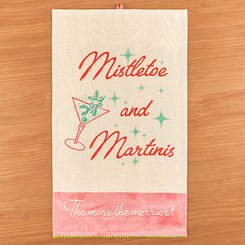 Holiday Bar Tea Towel, Mistletoe and Martinis