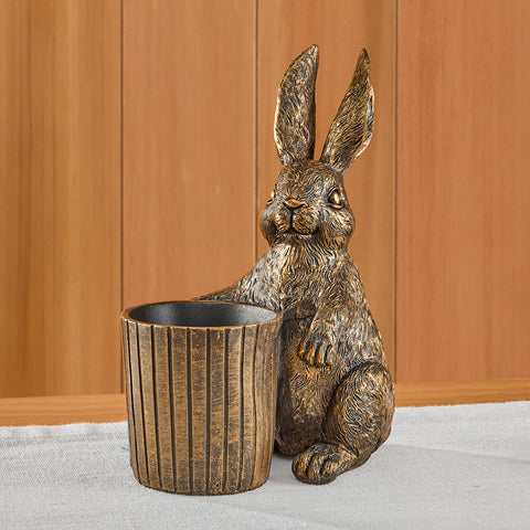 Bronze Bunny with Basket Figurine