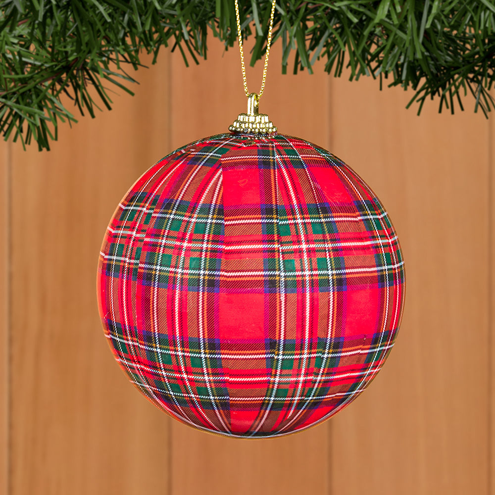 Red Plaid Ball Ornament