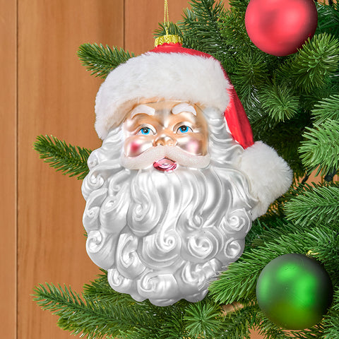 Glass Christmas Ornament, Santa in Hat