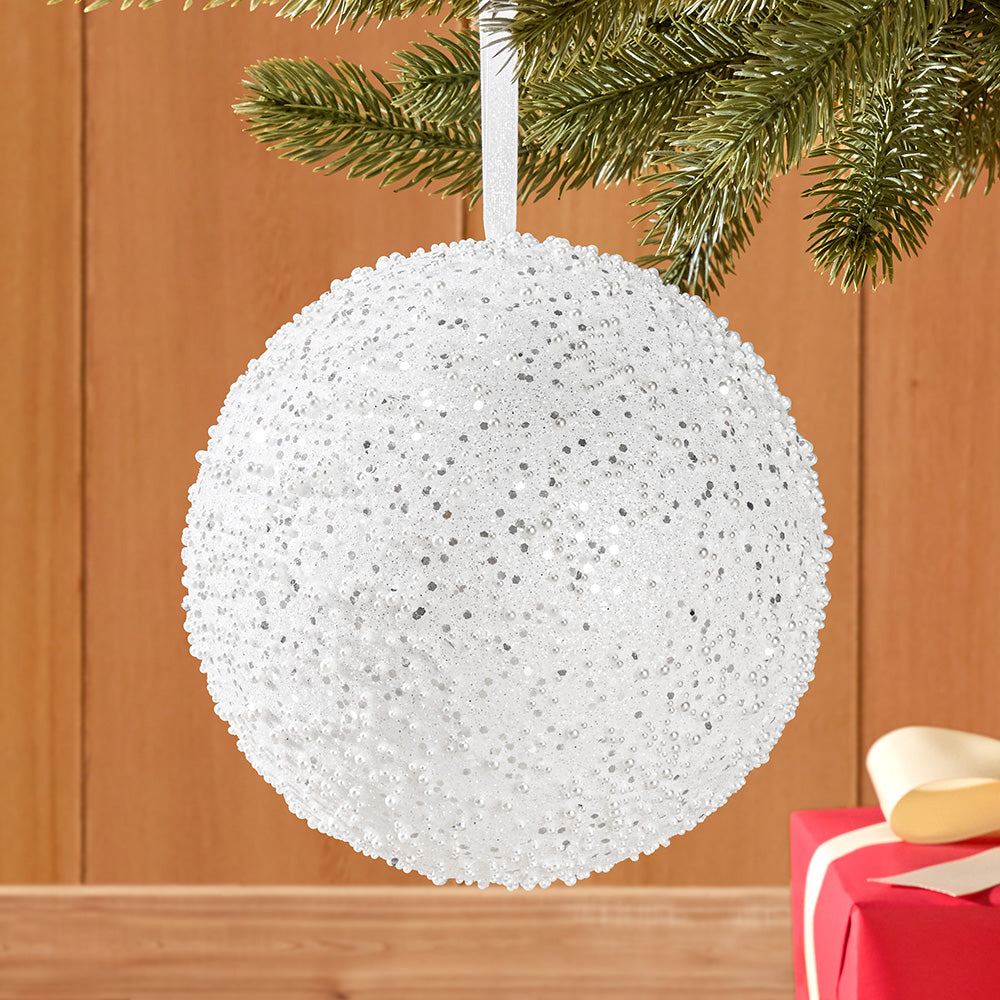 Snowy Scattered Pearls Ball Ornament