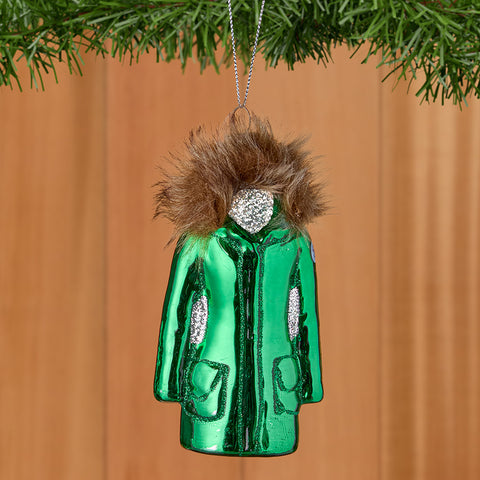 Glass Christmas Ornament, Women's Fur-Collar Ski Jacket