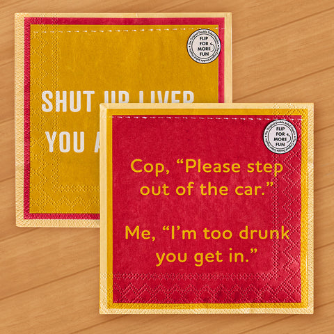 Drinks on Me Paper Cocktail Napkins, Too Drunk