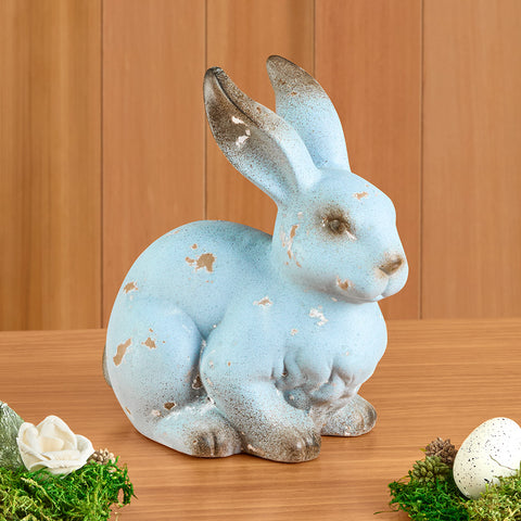 Weathered Blue Bunny Figurines