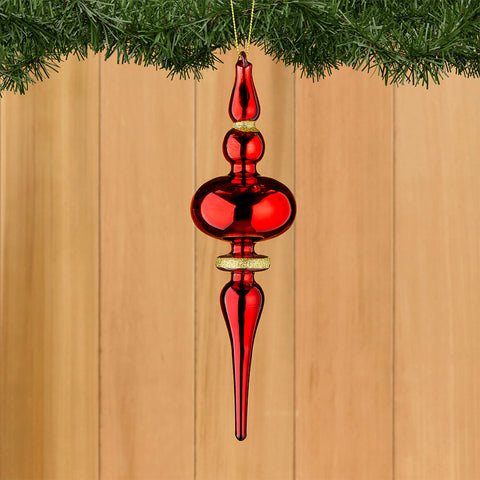 Sparkling Glass Finial Ornaments, Red