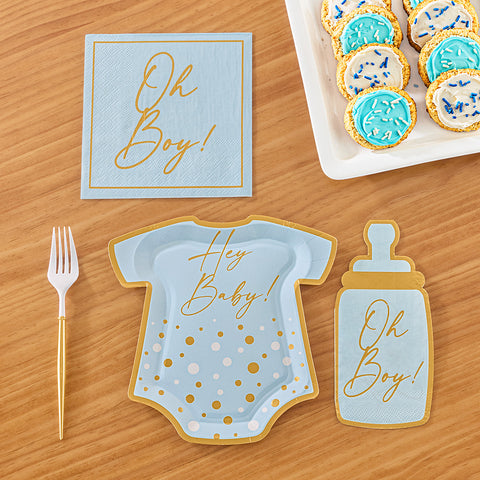 Sophistiplate Paper Plates and Napkins, "Hey Baby!" Blue