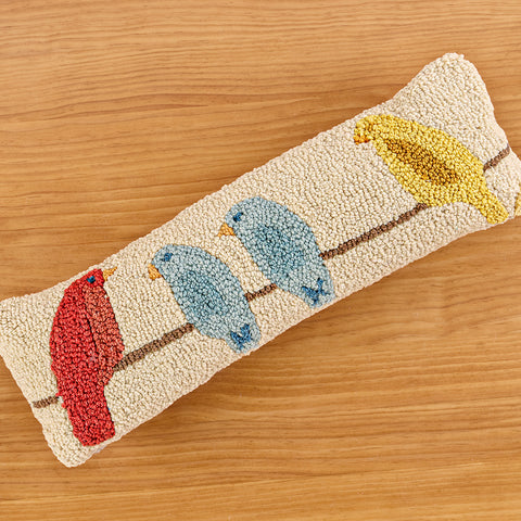 Chandler 4 Corners 24" x 8" Hooked Wool Pillow, Birds on a Wire