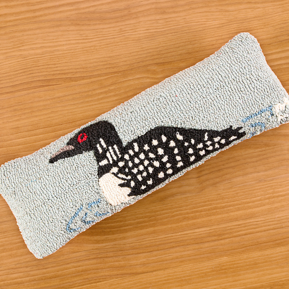 Chandler 4 Corners 8" x 24" Hooked Wool Pillow, Lake Loon