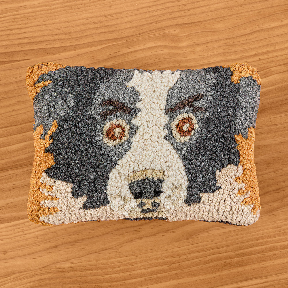 Chandler 4 Corners 8" x 12" Hooked Wool Pillow, Border Collie