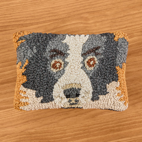 Chandler 4 Corners 8" x 12" Hooked Wool Pillow, Border Collie