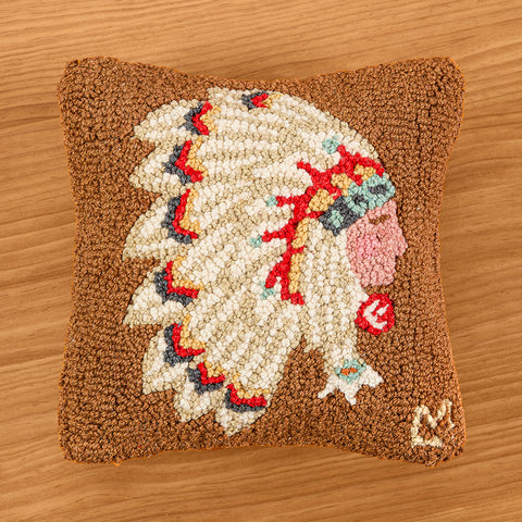 Chandler 4 Corners 14" Hooked Wool Pillow, Chief Sitting Bull
