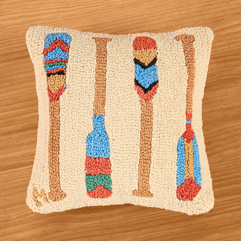 Chandler 4 Corners 14" Hooked Wool Pillow, Colored Paddles