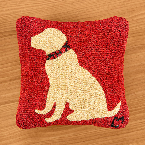 Chandler 4 Corners 14" Hooked Wool Pillow, Yellow Lab